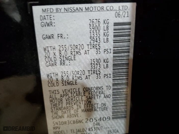 2022 Nissan Pathfinder SL with VIN 5N1DR3CB6NC205409, listed as a Copart auction lot 43944615 with 84,086 mi miles and Salvage Title. Bid and sale history available at carsss.com. Image 13.