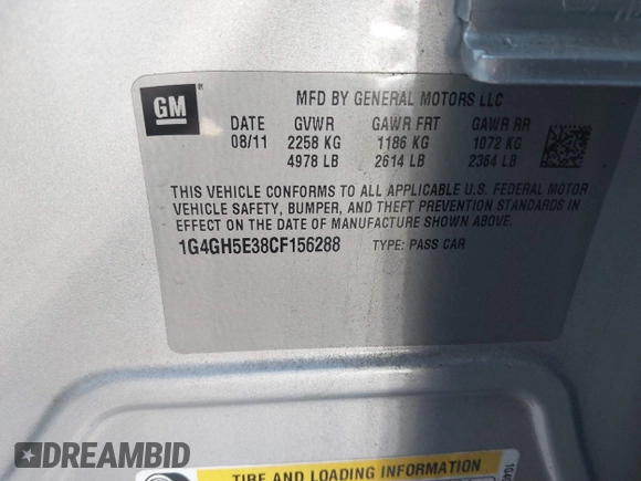 2012 Buick LaCrosse Premium 3 with VIN 1G4GH5E38CF156288, listed as a IAAI auction lot 41263044 with 94,827 mi miles and . Bid and sale history available at DreamBid. Image 9.