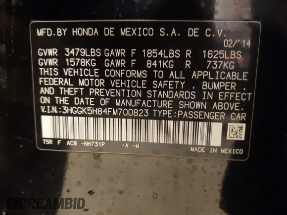 2015 Honda Fit EX-L with VIN 3HGGK5H84FM700823, listed as a IAAI auction lot 41488377 with 116,988 mi miles. Bid and sale history available at carsss.com. Image 9.