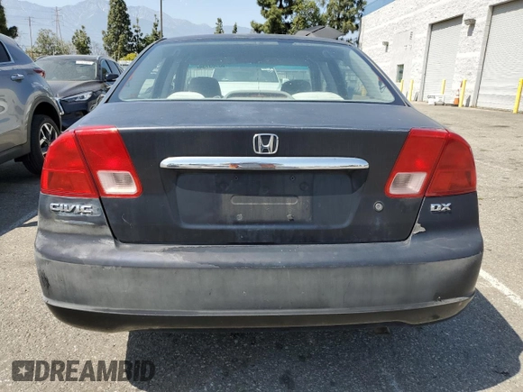2001 Honda Civic DX with VIN 2HGES16261H588886, listed as a Copart auction lot 53163734 with 193,104 mi miles and Salvage Title. Bid and sale history available at carsss.com. Image 6.