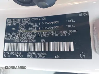 2022 Toyota 4Runner Limited z VIN JTEKU5JR4N6069801, wystawiony jako IAAI lot #41582386 z przebiegiem 39 377 mil mil oraz . Historia ofert i sprzedaży dostępna na DreamBid. Obrazek 9.