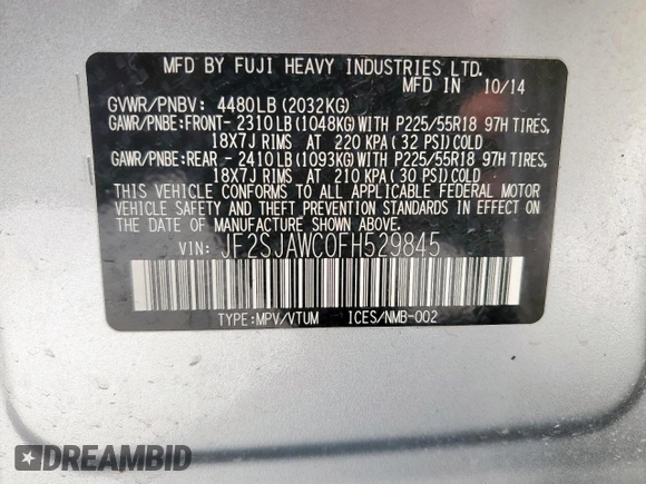 2015 Subaru Forester Touring with VIN JF2SJAWC0FH529845, listed as a Copart auction lot 61147525 with 75,686 mi miles and Salvage title. Bid and sale history available at DreamBid. Image 13.