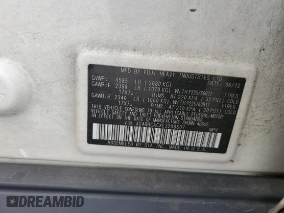 2014 Subaru Outback 2.5i with VIN 4S4BRCACXE3208607, listed as a Copart auction lot 45423325 with 145,393 mi miles and Non repairable. Bid and sale history available at DreamBid. Image 13.
