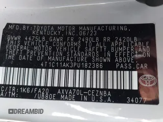 2023 Toyota Camry LE z VIN 4T1C11AK3PU182386, wystawiony jako IAAI lot #42118553 z przebiegiem 38 705 mil mil oraz . Historia ofert i sprzedaży dostępna na DreamBid. Obrazek 9.