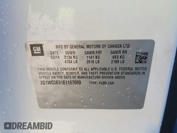 2014 Chevrolet Impala LTZ with VIN 2G1WC5E31E1157669, listed as a IAAI auction lot 41429789 with 122,239 mi miles and . Bid and sale history available at DreamBid. Image 9.