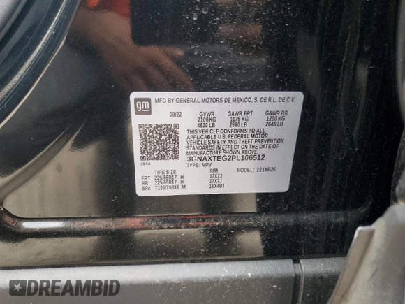 2023 Chevrolet Equinox LT with VIN 3GNAXTEG2PL106512, listed as a Copart auction lot 57311135 with 17,464 mi miles and Salvage title. Bid and sale history available at DreamBid. Image 13.