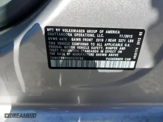 2013 Volkswagen Passat SEL Premium with VIN 1VWCP7A32DC070188, listed as a Copart auction lot 52161325 with 175,368 mi miles and Salvage Title. Bid and sale history available at carsss.com. Image 12.