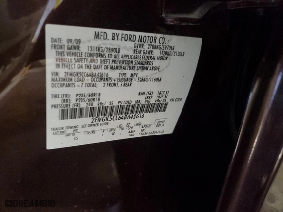 2010 Ford Flex SEL with VIN 2FMGK5CC6ABA42616, listed as a Copart auction lot 85689894 with 158,297 mi miles and Salvage Title. Bid and sale history available at carsss.com. Image 12.