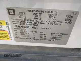 2016 GMC Acadia SLT with VIN 1GKKRSKD8GJ194134, listed as a IAAI auction lot 41680902 with 95,843 mi miles. Bid and sale history available at carsss.com. Image 9.