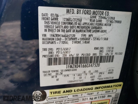 2006 Ford Freestyle SE with VIN 1FMZK04166GA47520, listed as a Copart auction lot 51208425 with 134,404 mi miles and Salvage Title. Bid and sale history available at carsss.com. Image 13.