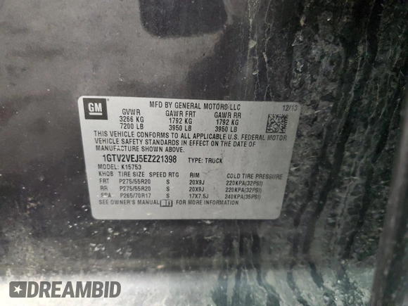 2014 GMC Sierra 1500 SLT with VIN 1GTV2VEJ5EZ221398, listed as a Copart auction lot 41763305 with 172,231 mi miles and Salvage Title. Bid and sale history available at carsss.com. Image 12.