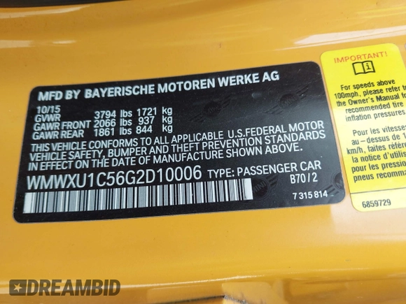 2016 MINI Hardtop 4 Door z VIN WMWXU1C56G2D10006, wystawiony jako IAAI lot #41752731 z przebiegiem 67 844 mil mil oraz . Historia ofert i sprzedaży dostępna na DreamBid. Obrazek 9.
