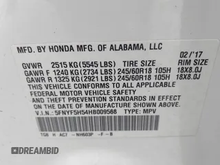 2017 Honda Pilot EX-L with VIN 5FNYF5H54HB009568, listed as a IAAI auction lot 41195225 with 112,763 mi miles. Bid and sale history available at carsss.com. Image 9.