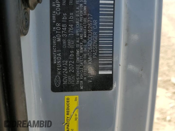 2013 Hyundai Veloster w/Gray Int with VIN KMHTC6AD0DU126717, listed as a Copart auction lot 65536944 with 89,662 mi miles and Salvage title. Bid and sale history available at DreamBid. Image 13.