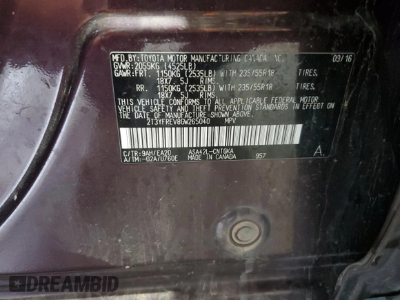 2016 Toyota RAV4 Limited with VIN 2T3YFREV8GW265040, listed as a Copart auction lot 54745845 with 73,733 mi miles and Salvage title. Bid and sale history available at DreamBid. Image 13.