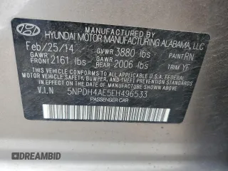 2014 Hyundai Elantra SE с VIN 5NPDH4AE5EH496533, выставлен на аукционе Copart как лот 57078585 с пробегом 152 174 миль миль и Списание • Salvage title. История ставок и продаж доступна на DreamBid. Изображение 12.