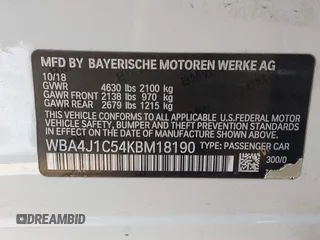 2019 BMW 4 Series 430i with VIN WBA4J1C54KBM18190, listed as a IAAI auction lot 42012759 with 73,598 mi miles. Bid and sale history available at carsss.com. Image 9.
