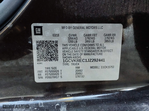 2018 Chevrolet Silverado 1500 LT with VIN 1GCVKREC1JZ292441, listed as a IAAI auction lot 41074213 with 146,607 mi miles. Bid and sale history available at carsss.com. Image 9.