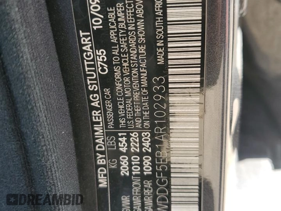 2010 Mercedes-Benz C 300 Sport with VIN WDDGF5EB1AR102933, listed as a Copart auction lot 61133215 with 136,319 mi miles and Salvage title. Bid and sale history available at DreamBid. Image 12.