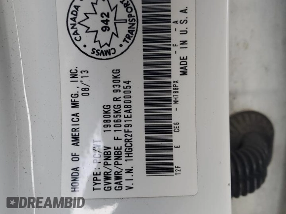 2014 Honda Accord Touring z VIN 1HGCR2F91EA800054, wystawiony jako Copart lot #44898045 z przebiegiem Nie podano mil oraz Szkoda całkowita • Salvage title. Historia ofert i sprzedaży dostępna na DreamBid. Obrazek 13.