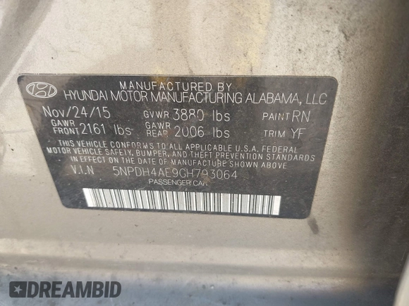 2016 Hyundai Elantra SE z VIN 5NPDH4AE9GH793064, wystawiony jako IAAI lot #42506773 z przebiegiem 112 082 mil mil oraz . Historia ofert i sprzedaży dostępna na DreamBid. Obrazek 9.