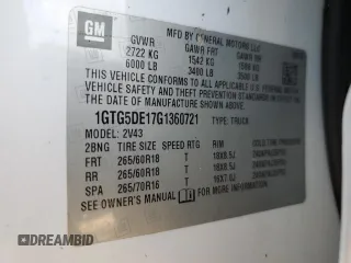 2016 GMC Canyon 2WD SLT with VIN 1GTG5DE17G1360721, listed as a Copart auction lot 73878564 with 0 mi miles and Salvage Title. Bid and sale history available at carsss.com. Image 13.