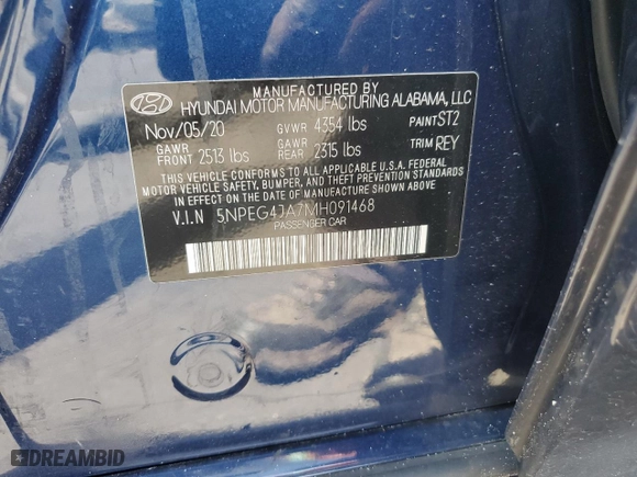 2021 Hyundai Sonata SE with VIN 5NPEG4JA7MH091468, listed as a Copart auction lot 52283885 with 27,103 mi miles and Salvage Title. Bid and sale history available at carsss.com. Image 12.