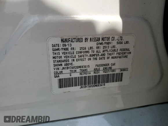 2014 Infiniti Q50 Sport with VIN JN1BV7AR2EM693415, listed as a Copart auction lot 59923525 with 202,658 mi miles and Clean title. Bid and sale history available at DreamBid. Image 12.