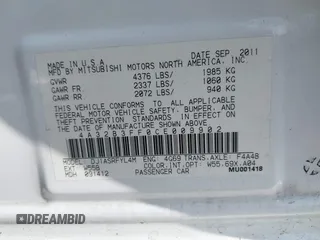 2012 Mitsubishi Galant ES with VIN 4A32B3FF0CE009902, listed as a IAAI auction lot 41932134 with 177,758 mi miles. Bid and sale history available at carsss.com. Image 9.
