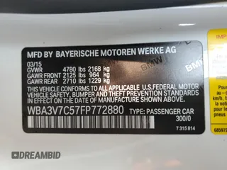 2015 BMW 4 Series 428i with VIN WBA3V7C57FP772880, listed as a Copart auction lot 62740295 with 107,673 mi miles and Salvage title. Bid and sale history available at DreamBid. Image 12.
