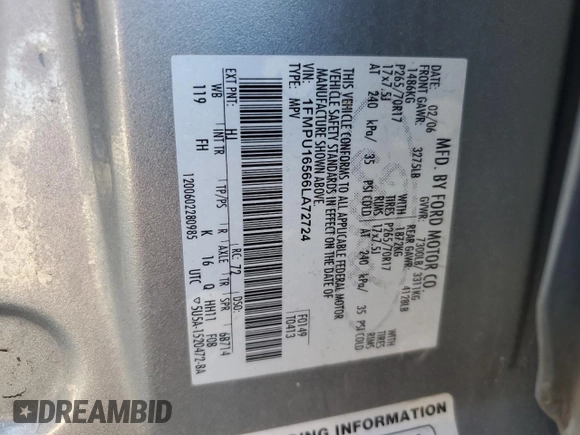 2006 Ford Expedition Special Service with VIN 1FMPU16566LA72724, listed as a Copart auction lot 57799435 with Not provided miles and Salvage title. Bid and sale history available at DreamBid. Image 13.