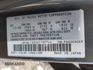 2010 Mazda 3 i Touring with VIN JM1BL1SG3A1102744, listed as a IAAI auction lot 42174218 with 155,599 mi miles and . Bid and sale history available at carsss.com. Image 9.