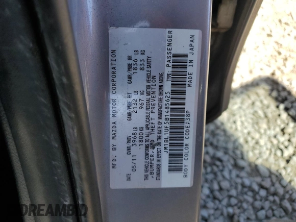 2011 Mazda Mazda3 i Sport with VIN JM1BL1UF5B1485625, listed as a Copart auction lot 49247685 with 123,487 mi miles and Salvage Title. Bid and sale history available at carsss.com. Image 12.