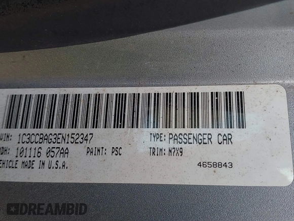 2014 Chrysler 200 LX with VIN 1C3CCBAG3EN152347, listed as a IAAI auction lot 41899981 with 102,918 mi miles. Bid and sale history available at carsss.com. Image 9.