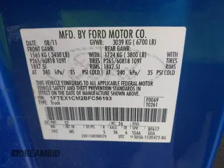 2011 Ford F-150 XL with VIN 1FTEX1CM2BFC56193, listed as a IAAI auction lot 41978870 with 155,808 mi miles. Bid and sale history available at carsss.com. Image 9.