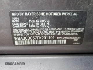 2015 BMW 3 Series 320i xDrive with VIN WBA3C3C57FK201191, listed as a Copart auction lot 43704805 with 153,315 mi miles and Salvage title. Bid and sale history available at DreamBid. Image 12.
