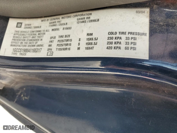2004 Chevrolet Colorado LS Z85 with VIN 1GCCS198048165317, listed as a Copart auction lot 63437324 with 171,914 mi miles and Clean Title. Bid and sale history available at carsss.com. Image 14.