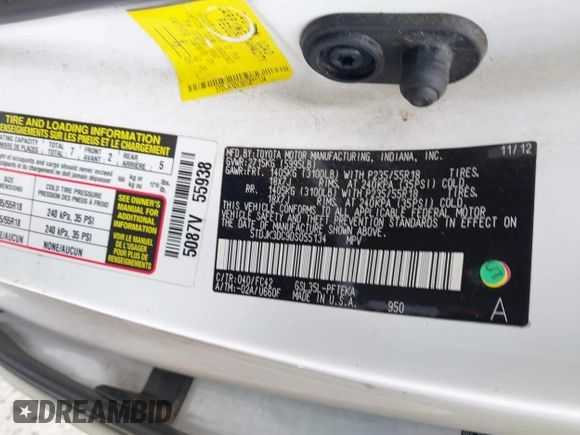 2013 Toyota Sienna LE with VIN 5TDJK3DC9DS055134, listed as a IAAI auction lot 42255532 with 156,381 mi miles and . Bid and sale history available at DreamBid. Image 9.