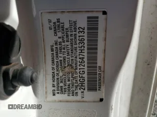 2007 Honda Civic Cpe LX with VIN 2HGFG12647H536132, listed as a Copart auction lot 50352145 with 187,624 mi miles and Salvage Title. Bid and sale history available at carsss.com. Image 14.