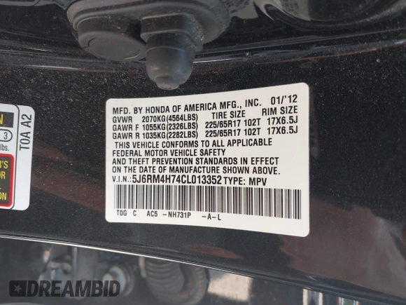 2012 Honda CR-V EX-L с VIN 5J6RM4H74CL013352, выставлен на аукционе IAAI как лот 42427970 с пробегом 134 839 миль миль и . История ставок и продаж доступна на DreamBid. Изображение 9.
