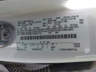 2020 Ford Escape SE z VIN 1FMCU0G68LUB44710, wystawiony jako IAAI lot #42545274 z przebiegiem Nie podano mil oraz . Historia ofert i sprzedaży dostępna na DreamBid. Obrazek 9.