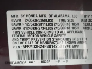 2015 Acura MDX with VIN 5FRYD3H24FB014250, listed as a IAAI auction lot 42054955 with 83,466 mi miles and . Bid and sale history available at DreamBid. Image 9.