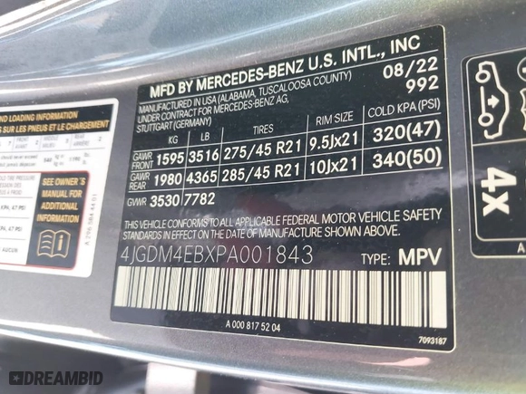 2023 Mercedes-Benz EQS with VIN 4JGDM4EBXPA001843, listed as a IAAI auction lot 41483727 with 32,893 mi miles. Bid and sale history available at carsss.com. Image 9.