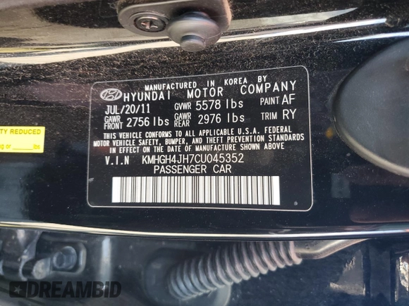 2012 Hyundai Equus Signature z VIN KMHGH4JH7CU045352, wystawiony jako Copart lot #50093055 z przebiegiem 157 338 mil mil oraz Tytuł czysty. Historia ofert i sprzedaży dostępna na DreamBid. Obrazek 12.