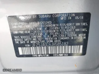 2018 Subaru Forester Premium with VIN JF2SJAGC6JH585182, listed as a IAAI auction lot 42043236 with 64,420 mi miles. Bid and sale history available at carsss.com. Image 9.