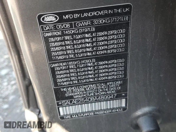 2008 Land Rover LR3 SE with VIN SALAE25408A489947, listed as a Copart auction lot 51487705 with 158,710 mi miles and Clean title. Bid and sale history available at DreamBid. Image 13.