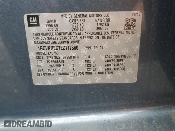 2014 Chevrolet Silverado 1500 LT with VIN 1GCVKREC7EZ117360, listed as a Copart auction lot 56768085 with 150,714 mi miles and Clean Title. Bid and sale history available at DreamBid. Image 12.