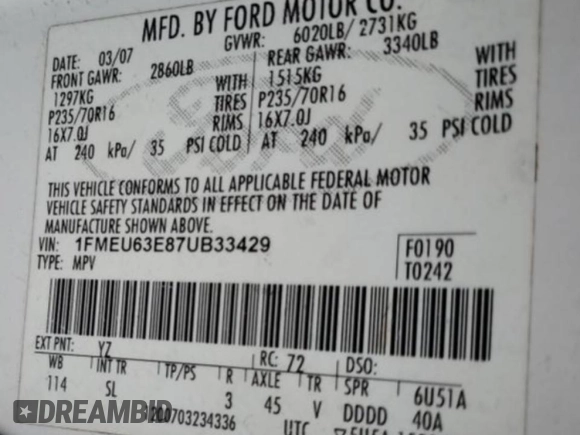 2007 Ford Explorer XLT с VIN 1FMEU63E87UB33429, выставлен на аукционе Copart как лот 49518935 с пробегом 114 250 миль миль и Списание • Salvage title. История ставок и продаж доступна на DreamBid. Изображение 13.