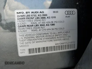 2020 Audi SQ5 Prestige with VIN WA1C4AFY1L2120722, listed as a Copart auction lot 44061195 with Not Provided miles and Salvage Title. Bid and sale history available at DreamBid. Image 13.