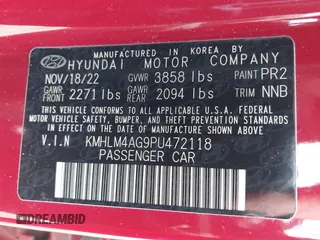 2023 Hyundai Elantra SEL z VIN KMHLM4AG9PU472118, wystawiony jako IAAI lot #42097348 z przebiegiem 56 524 mil mil oraz . Historia ofert i sprzedaży dostępna na DreamBid. Obrazek 9.